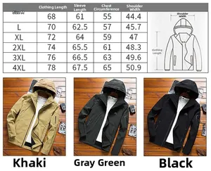 Detailed size chart and measurement guide for men's casual windbreaker jackets