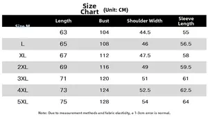 Size chart for hooded baseball jacket showing length and chest measurements from M to 5XL