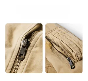 Vue détaillée d'une veste en polaire kaki avec fermetures éclair métalliques et coutures