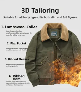 Blouson aviateur vert armée pour homme avec col en laine d'agneau et doublure polaire