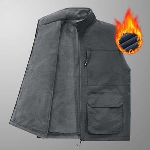 Gilet réversible gris foncé pour homme en polaire épaisse avec poches cargo pour extérieur