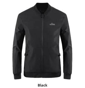 Detail of black sports jacket featuring ribbed baseball collar and Youthful letter print
