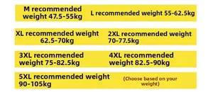 Size chart detail for men's fashion jacket showing weight suggestions from M to 5XL