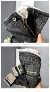 Détails du tissu denim avec fermeture éclair en métal et bouton de créateur pour hommes