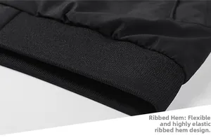 Detail view of the high-elasticity ribbed hem on a black men's lightweight jacket