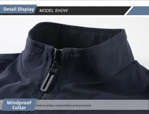 Detailed macro view of windproof high collar with zipper and velcro on a casual jacket