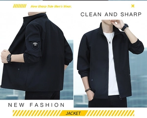 Detail of the sport outdoor sleeve patch and elastic cuff on this black men's jacket