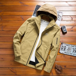Men Outdoor Hooded Jacket Spandex Blend Windproof Casual Windbreaker Coat With Detachable Hood Zipper Pockets For Men
