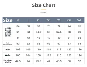 Detailed size chart for men's workwear jacket including length, chest, and sleeve measurements