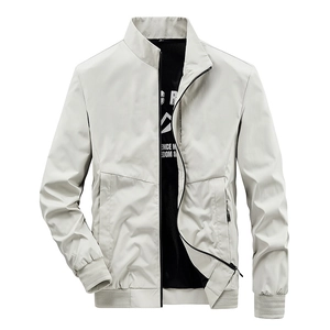 Men's casual slim fit light grey bomber jacket with stand collar and mesh lining