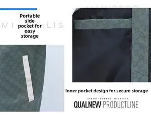Details der graugrünen Jacke mit Sternenmuster und sicheren Innentaschen