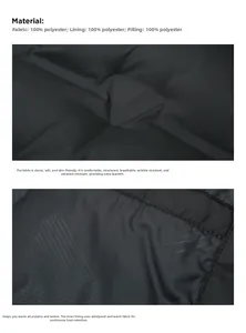 Detail showing 100% polyester fabric and windproof texture of the black winter jacket