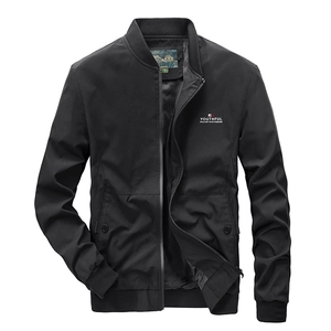 Men Stand Collar Bomber Jacket Windproof Polyester Solid Color Outdoor Sports Lightweight Casual Autumn Coat For Men
