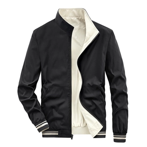 Men's Reversible Stand Collar Jacket Casual Windproof Polyester Outerwear Lightweight Bomber Coat For Daily Wear Autumn Fashion