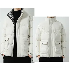 Men's winter puffer jacket with windproof stand collar and houndstooth lining details