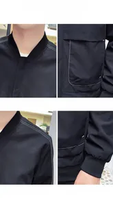 Détails de la veste de baseball noire avec surpiqûres blanches et poignets élastiques