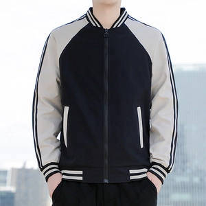 Men's urban baseball jacket with raglan sleeves and striped rib cuffs in a casual style