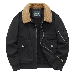 Veste de travail noire pour homme avec col en polaire marron et doublure chaude