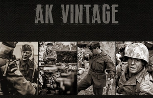 Detail of vintage military style branding page featuring retro textures and army imagery
