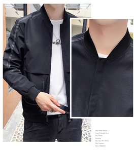Détails du blouson aviateur noir avec coutures contrastées blanches et bords-côtes