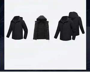 Detail view of 3-in-1 waterproof jacket with detachable fleece liner and windproof hood