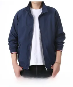 Detail of ribbed cuffs with red white and blue stripes on navy casual jacket