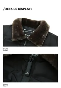 Detail of warm faux fur collar and smooth zipper on this winter padded jacket