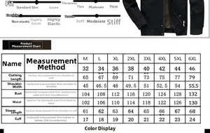Detailed size chart for men's cotton jacket showing measurements for M to 6XL sizes