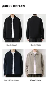 Detail view of men's waffle textured jackets in black, navy, and khaki colors