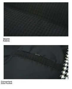 Detail showing checkered fabric texture and practical side pocket of men's winter jacket