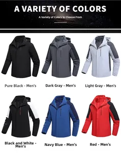 Outdoor waterproof jacket for men available in six colors including black, grey, and blue