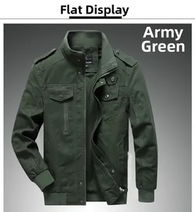 Detail view of army green cotton canvas jacket with epaulets and chest flap pockets