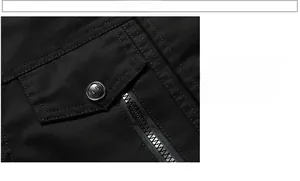 Detail view of cotton work jacket featuring a secure chest pocket with button and zipper