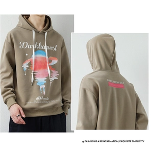 Détails du sweat à capuche kaki avec imprimé Darkharvest et graphique au dos