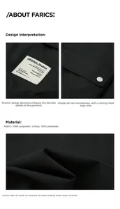 Detailed close-up of jacket fabric texture with white woven label and metal button