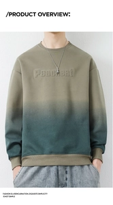 Close-up of olive green to teal gradient sweatshirt with embossed Peacheat chest logo