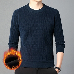 Pull Thermique en Chenille pour Homme Doublé de Polaire Col Rond Manches Longues Tricot à Texture Géométrique Haut Business Casual