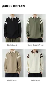 Collage of four men's quarter-zip striped sweatshirts in black, green, khaki, and beige