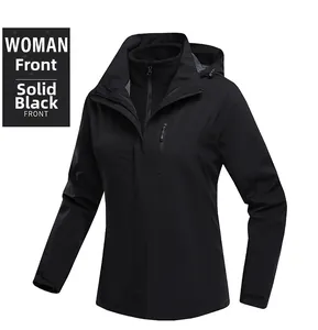 Front view of women's 3-in-1 waterproof jacket with removable fleece liner in black