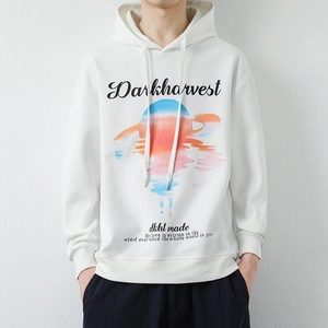 Sweat à Capuche Homme American Vintage Coton Imprimé Graphique Lettres Coupe Large Cordon de Serrage Manches Longues Streetwear Rétro