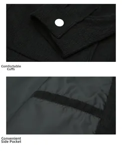 Detail view of corduroy jacket showing comfortable cuffs and convenient side pockets