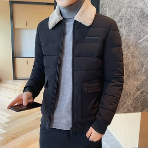 Men Fashion Sherpa Collar Quilted Padded Jacket Casual Winter Warm Windproof Coat With Flap Pockets Outerwear