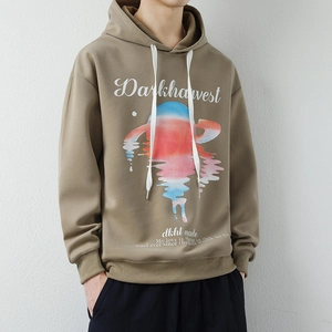 Sweat à capuche kaki pour homme avec imprimé graphique Darkharvest rétro et détail de coucher de soleil