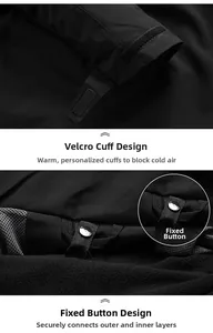 Detail of adjustable velcro cuffs and secure button system for waterproof outdoor jacket