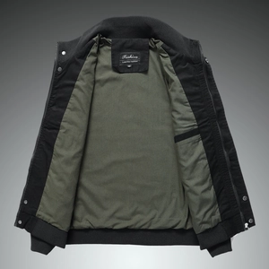 Men's outdoor cotton cargo jacket with contrast lining and ribbed baseball collar