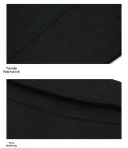 Detail der Nähte und Patchwork-Konstruktion an einer schwarzen Freizeitjacke aus Baumwolle