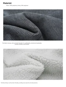 Detailed macro shot of men's corduroy jacket with warm white fleece lining texture