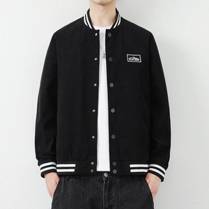 Men's Polyester Corduroy Varsity Jacket Korean Casual Loose Fit Baseball Uniform With Mountain Patch Snap Button Outwear