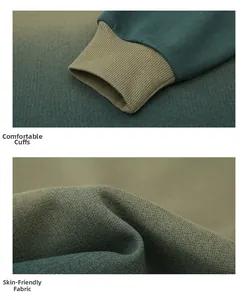 Close-up of elastic ribbed cuffs and premium soft cotton fabric on green sweatshirt