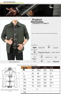 Guide des tailles et détails du tissu pour veste décontractée homme 100% coton ajustée